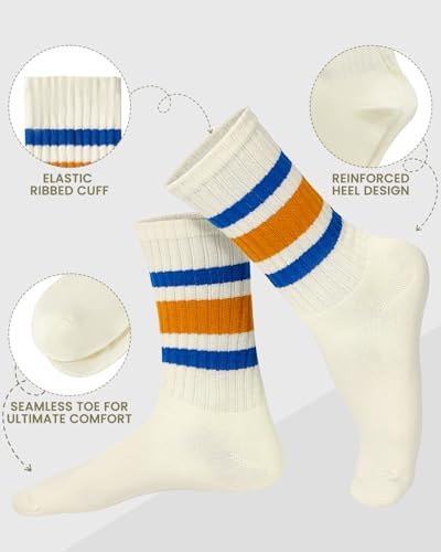Image of Century Star Retro Striped Novelty Socks For Women Vintage Casual Crew Socks Sporty Calf Socks Cotton Socks Women