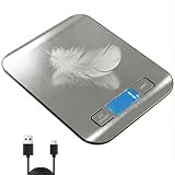 Balance de Cuisine Électronique 1g – 10 kg, Rechargeable, Balance de Précision Portable, Écran LCD, Acier Inoxydable, Idéal pour la Pâtisserie, la Cuisine et les Ingrédients Fins