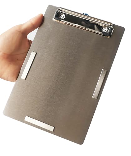 Magnetische Klemmbretter aus Edelstahl, Metallklemmbretter mit flachem 304-Clip, schwarze Tafeln für den Kühlschrank, Kochrezept-Schienen, Nachrichten-Tafeln (A5)
