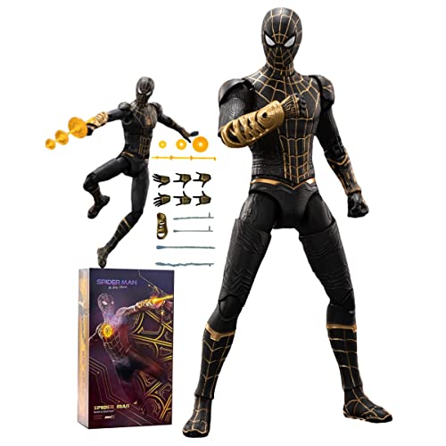 LonullyMege No Way Home Spiderman Action Figures-2022 New Released Legends Movie Hero Series-All Joints Movable 7 Inch Exquisite Collection Model Gift (Black & Gold)
