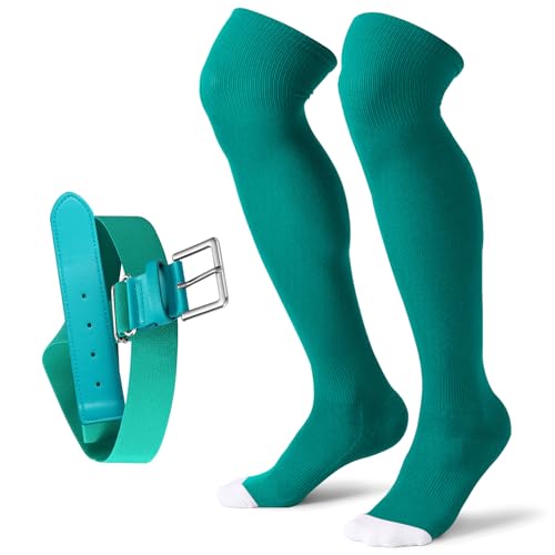 Image of XZQTIVE Baseball Socks and Belt Combo,Over the Knee Softball Socks and Belt,Knee High Football Socks for Kids Youth Adults