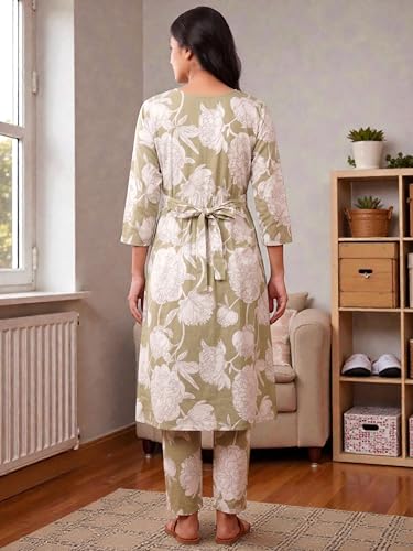 Image of RITIJYA Pure Cotton Feeding Kurta Pant Set for Women | Floral Anarkali Pregnancy Dress with Concealed Nursing Zipper Side Pocket | Pre & Post Partum | Maternity Dresses | Baby Shower Outfit