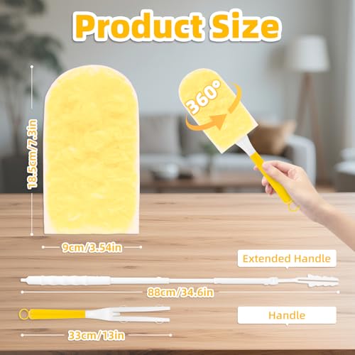 Image of Heavy Duty Dusters Refills, Disposable Dusters Kit Compatible with Handles, Multisurface Dusters+1 Extended Handle +1 Handle (Yellow, 360)