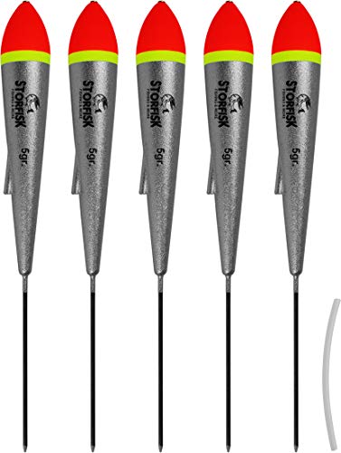 Storfisk fishing & more Lot de 5 flotteurs de pêche à la truite en argent avec tuyau en silicone - Charge maximale : 5 g Storfisk fishing & more Lot de 5 flotteurs de pêche à la truite en argent avec tuyau en silicone - Charge maximale : 5 g