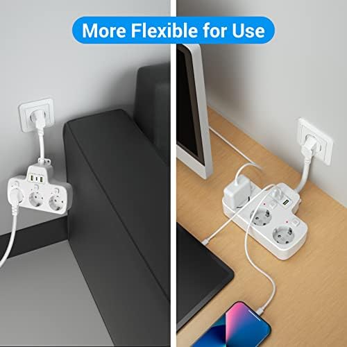 Listwa Zasilająca USB z 3 Gniazdami, Gniazdo 3 Krotne Wielokrotne Gniazdko z Przełącznikiem Save Energy Gniazdka ściennego z 3 USB 5V/17W Wielokrotna Wtyczka do Domowego Biura Kabel 0.1m