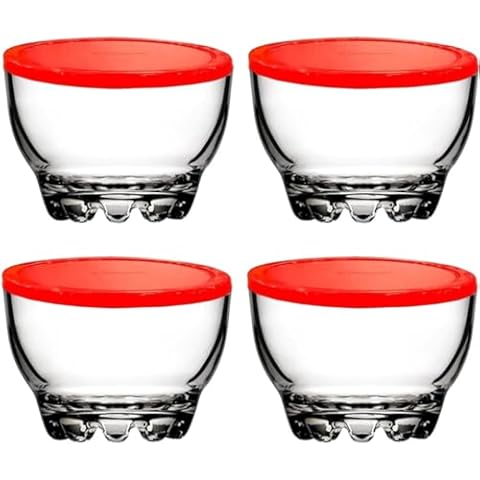 BOHEM'S Clear Glass Bowls Set for Kitchen, Small Serving Bowls for Dessert, Snack, Cereal, Fruit, Nuts, Ice Cream, Dipping Prep Bowls, 9.5 oz, Set of 4 (Clear with Lids) Cover