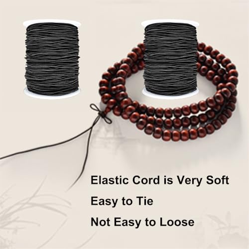 Image of LUSTEMBER Stretchy String for Bracelets, 2 Rolls 1 mm Sturdy Elastic String Elastic Cord for Jewelry Making, Necklaces, Beading (Black)