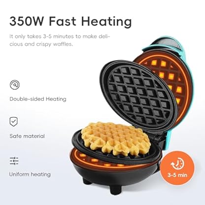 OHHXGK Mini Waffeleisen, Kleiner Waffelmaker mit Antihaftbeschichtung, Runde Mini-Waffeleisen Retro Design für Geburtstage, Familienfeiern – Bild 4