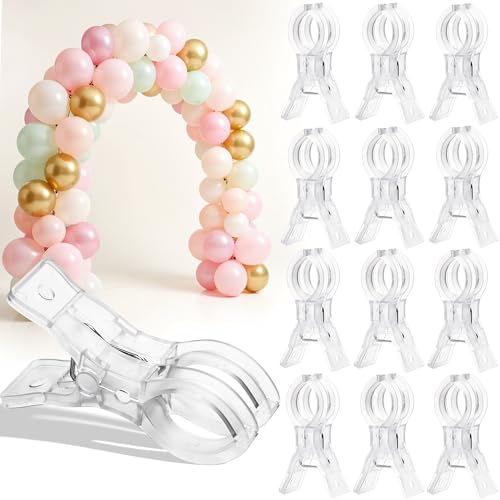 12 Pack Balloon Arch Clips - 3.5 Inch Clear Clips for Backdrop Stand - Transparent Spring Clamps for Balloon Arch - Strong Garland Hanging Clamps- Photography Accessories for Party Wedding Birthday
