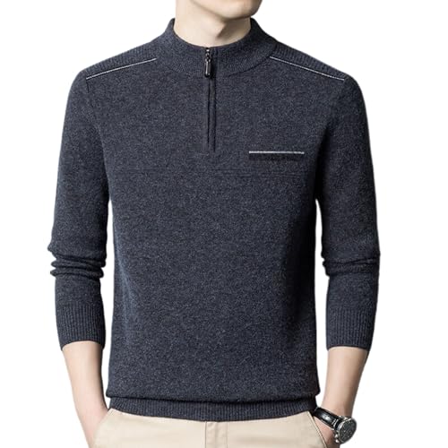 Winter Men's Half-High Collar Zippered Thickened Sweater,Casual Warm Middle-Aged Knitted Sweater