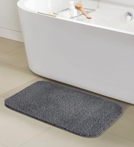 Image of Obsessions Ultra-Absorbent Quick-Dry Bath Mat | 1400 GSM Polyester | Soft, Non-Slip & Fast-Drying Bathroom Rug for Safety & Comfort | 40 x 60 cm | Dark Grey