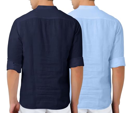 Image of Zombom Men's Combo Cotton Polyester Blend Solid Full Sleeve Straight Regular Fit Mandarin /Chinese Collor Kurta (Pack of 2)