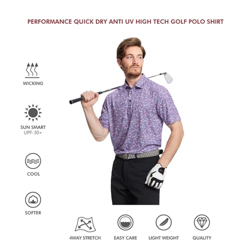 Image of Golf Shirts for Men Dry Fit Short Sleeve Print Performance Moisture Wicking Polo Shirt