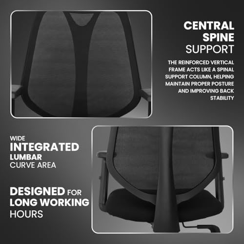Image of Kepler Brooks Pulse Office Chair for Work | 3-Year Warranty | Ergonomic Office Chair, Study Chair for Home, 1D Arms, Single Lock Recliner, Heavy Duty Nylon Base (Black)