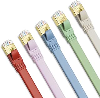 Yauhody Ethernet Cable CAT8 3ft 5Pcs Morandi Colors, High Speed CAT8 Flat 40Gbps 2000MHz Gigabit Network Internet RJ45 LAN Shielded Patch Cable for Gaming/PS5/PS4/PC/Router/Modem(1m 5Pcs)