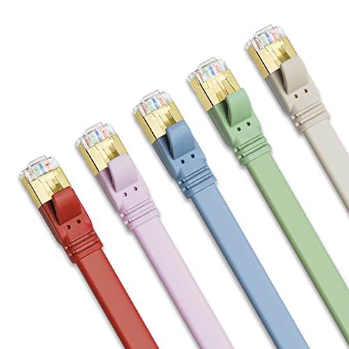 Yauhody CAT 8 Ethernet Cable 6ft (5 Pack) Morandi Colors, High Speed CAT 8 Cables Flat 40Gbps 2000MHz Gigabit Sweety Network Internet RJ45 LAN Shielded Patch for Gaming,PS5,PS4,PC,Router,Modem,Hub by Yauhody - Used condition - US$17.99