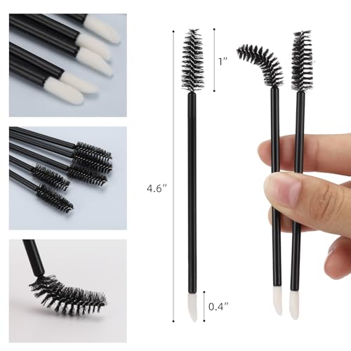 Image of 300 Pcs Disposable Mascara Wands Dual Ended Eyelash Brush Lip Brush, Lipstick Applicator Eyebrow Spoolies for Eyelash Extensions, Portable Makeup Brush for Eyebrow, Lip - Black