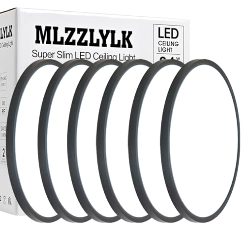 6PK 15.8 inch LED Flush Mount Ceiling Light Fixture,36W, 3600LM,3000K/4000K/6000K CCT Selectable Super Slim LED Ceiling Light, Close to Ceiling Round Flat Panel light for Bedroom,Kitchen,Hallway,Black