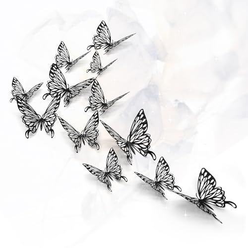 CAYUDEN 3D Schmetterlinge Wanddeko - 24 Stück in 3 Größen, Schwarz - Zum Aufkleben für Wand, Zimmer, Hochzeit, Party Dekoration