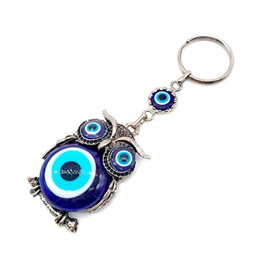 BDM Llavero Original de Ojo Turco de Cristal con búho. Amuleto de la Buena Suerte y en contra del Mal de Ojo.