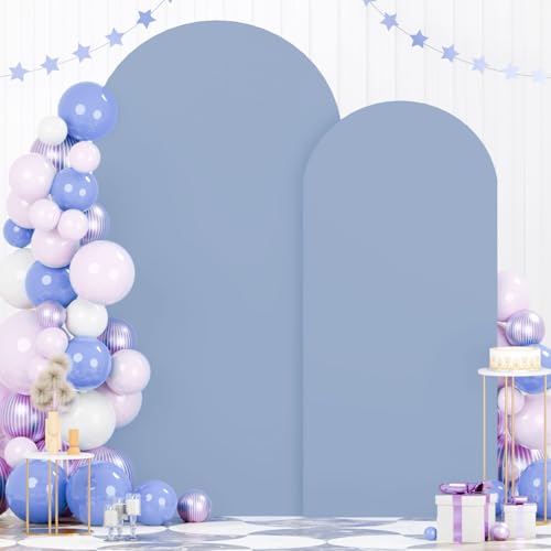 Image of FOTSHARER Dusty Blue Arch Covers 7.2 and 6FT Arch Backdrop Cover Set of 2 Spandex Arch Covers Stretchy Backdrop Wedding Arches Stand Covers for Party Birthday Baby Shower Banquet Ceremony Decor