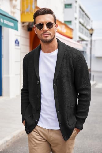 Image of COOFANDY Mens Shawl Collar Cardigan Sweater Button up Sweater with Pockets