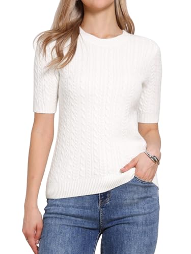 Allegra K Short Sleeve Sweater for Women Cable Knit Sweaters Lightweight Fall Casual Tops 2025 Business Outfits