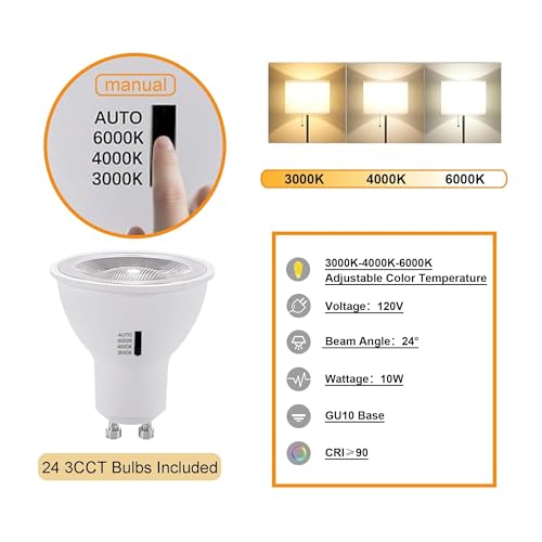 Image of 24PCS GU10 Track Lights, 3CCT Dimmable Plug in, 26.2FT Rails | GU10 LED ceiling spotlights feature replaceable bulbs, 3CCT adjustable and dimmable function with 26.2FT track rails, perfect