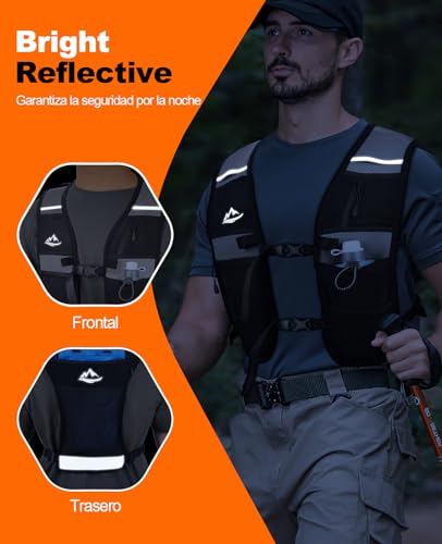 Rolgno Chaleco Running, Chaleco Hidratacion Trail Running Ligero y Transpirable con 2L Gran Compartimento, Mochila Hidratacion Reflectante para Hombre y Mujer, Correr, Senderismo, Ciclismo, Maratones - imagen 6