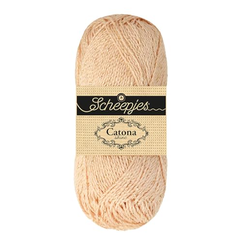 Scheepjes Catona Shine Metallic Cotton Yarn, 50g, Shell Gold 255-G, 1 Pack