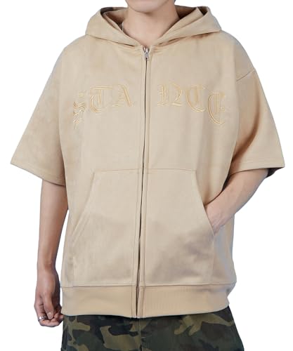 [インプローブス] フード付きトレーナー 【SIDEWAYSTANCE】 スエードポンチ半袖ジップパーカー メンズ ベージュ