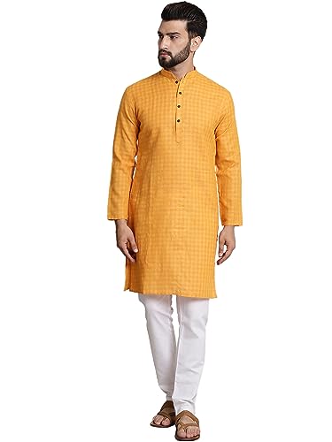 Image of SOJANYA (Since 1958 Men's Cotton Blend Checked Kurta and Churidar Pyjama Set