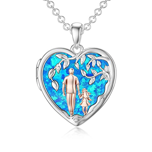 Father Daughter Locket Necklace S925 Sterling Silver Simulated Blue Opal Daughter Gifts From Dad Mom I Love You Forever Daughter Locket Jewelry Gift (02-04-Father Daughter Locket-Simulated Blue Opal) #TOP4