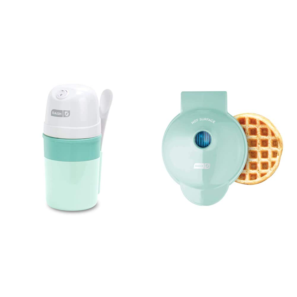 DASH My Pint Electric Ice Cream Maker Mini Waffle Maker Aqua