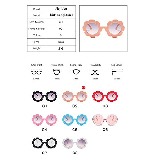 Jiejieko Kids Round Flower Sunglasses Girl Flower Shaped Sunglasses Cute Kids Eyewear For Pool Beach Outdoor Age 2-10 Years (Clear Pink) #TOP3