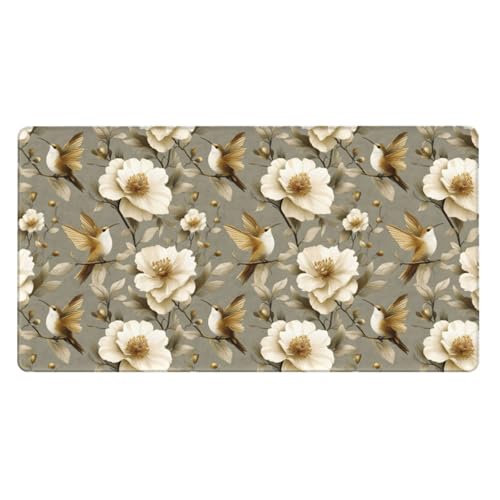 Grand tapis de souris de jeu colibri blanc doré pour bureau