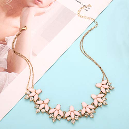 Jertocle Holiday Necklace For Women Crystal Mardi Gras St.patrick's Day Flower Collar Necklace Rhinestone Carnival Lucky Bib Choker Necklace Festive Party Jewelry Gifts (Pink) #TOP2