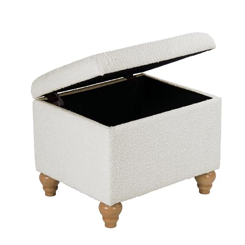 Spatial Order Home Decor | Upholstered MediumRectangular Storage Ottoman | Hinged Lid Ottoman with Storage for Living Room & Bedroom, Cream Boucle by Spatial Order - Image 5