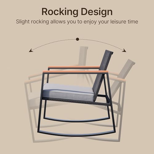 image for Gizoon 3 Pieces Rocking Patio Bistro Set with Anti-Scald Armrest, Outd