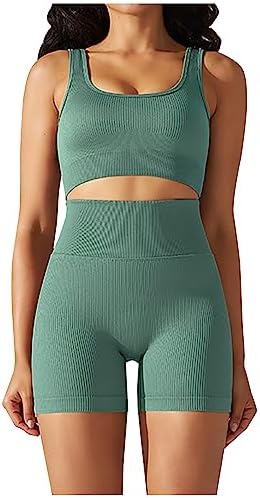 FBYBN 2 Piece Summer Sets for Women Bodycon Workout Outfits Sleeveless Crop Tops Shorts Casual Yoga Fitness Tracksuit Shirt