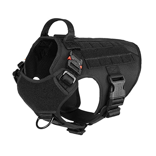 ICEFANG Tactical Dog Harness,Medium size, 2X Metal Buckle,Working Dog MOLLE Vest with Handle,No Pulling Front Leash Clip,Hook and Loop Panel