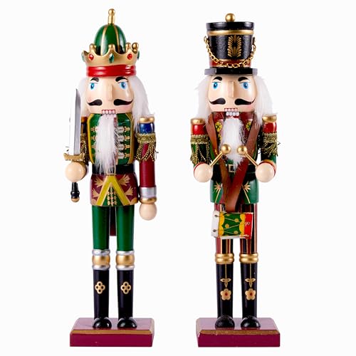 THE TWIDDLERS - 2 quebra-nozes de Natal de madeira feitos à mão, 30 cm - material de pinho e madeira premium, robusto, cores festivas