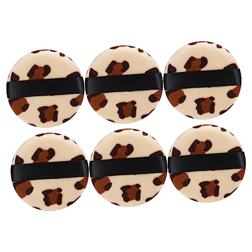 Gogogmee 6Pcs Leopard Pattern Powder Puff Velour Cosmetic for Loose Powder Application Washable and Soft for Foundation Blusher and Highlighter Use