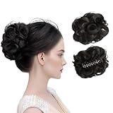OYIWINMI Extensiones de pelo humano, pinza con pelo, postizo con pinza, moño para mujer, color marrón y negro