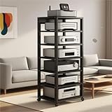 Verstellbarer multifunktionaler Medienständer TV & Stereoanlage mit offenem CD-Player Aufbewahrung, Audiosystem, Regal für Wohnzimmer (schwarz)