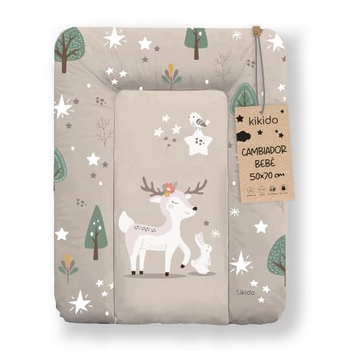 Kikido Cambiador Bebe 50x70 - Animales Del Bosque - Cambiador Bebe Impermeable, Suave, Fácil De Limpiar Y Portátil - Colchoneta Cambiador Para Cómodas, Mesas Y Viajes - Medida Universal 50x70