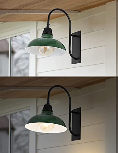 Image of JONATHAN Y 12.25 inch Green /Black 1-Light Farmhouse Gooseneck Outdoor Wall Sconce Lamp, with Black Metal Bowl Shade, Industrial Iron LED Porch Light for Patio Garage Entryway (JYL7614F)
