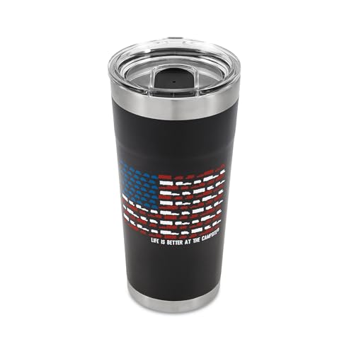 Camco Life is Better at The Campsite Wrapped Stainless Steel Tumbler - Features Double Wall Vacuum Insulation for Heat/Ice Retention & Unique RV USA Flag Design - Holds 20 oz. (53065)