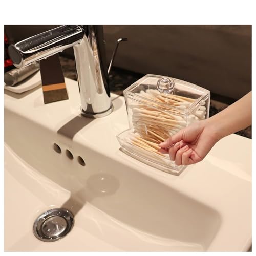Image of Cotton Pad Container | Cotton Buds Dispenser | Cotton Swabs Holder | Square Bathroom Jar Clear Organizer | Bathroom Storage Organizer | Cosmetics /Makeup Storage Box (Pack of 1)