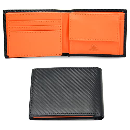 CigaMaTe Portefeuille court avec trois côtés, fibre de carbone, extérieur noir, intérieur orange, Noir/orange Cover